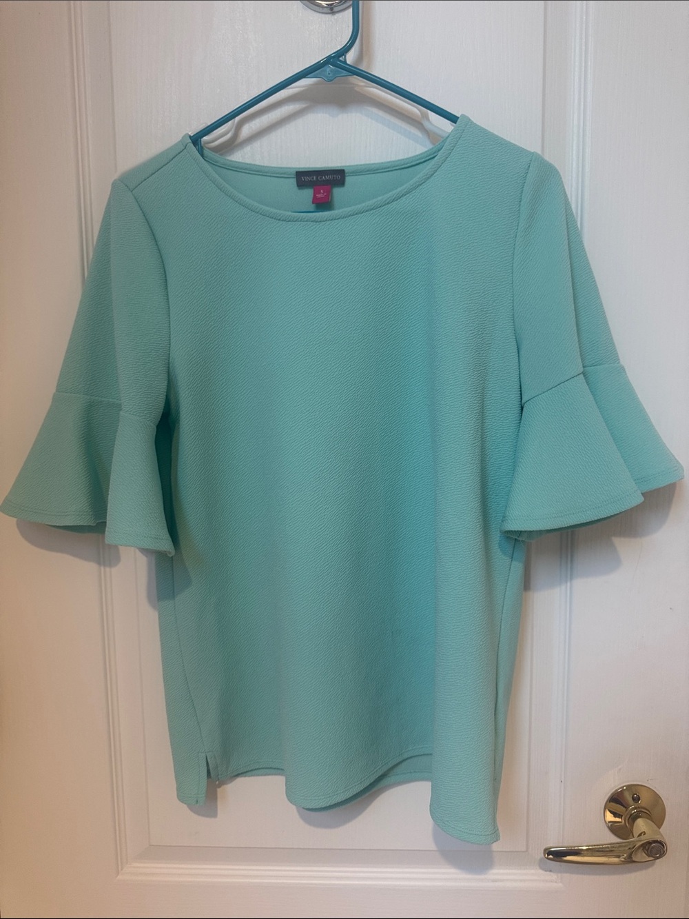 Vince Camuto Mint Textured Ruffle Sleeve Blouse